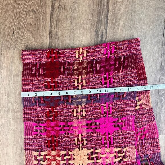 Suantrai of Ireland Open Weave Wool Scarf Pink and Orange - Picture 6 of 12